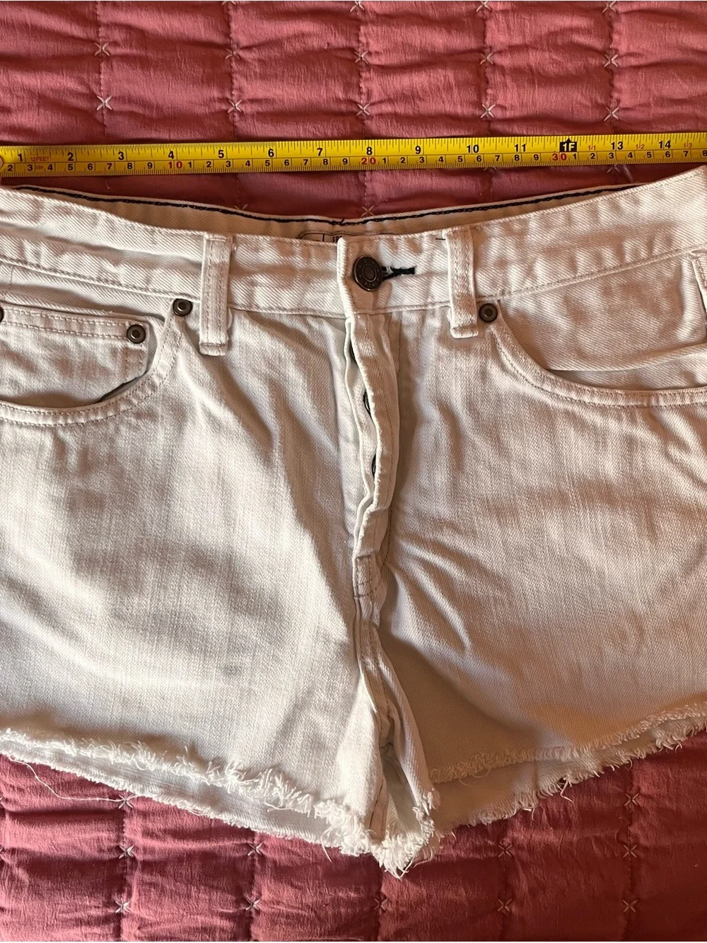 Free People White Denim Cutoff Shorts High Rise Raw Hem Festival Boho Y2K 27